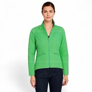 J Peterman Coat Bright Green Quilted Jacket Coat Equestrian Fall XS Contemporary